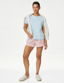 Pure Cotton Checked Shortie Set