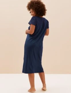 Pure Cotton Broderie Trim Long Nightdress -Cyberjammies Store SD 02 T37 6134N F0 X EC 4