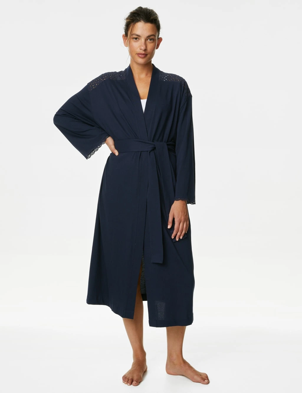 Pure Cotton Broderie Long Dressing Gown 1 Pure Cotton Broderie Long Dressing Gown