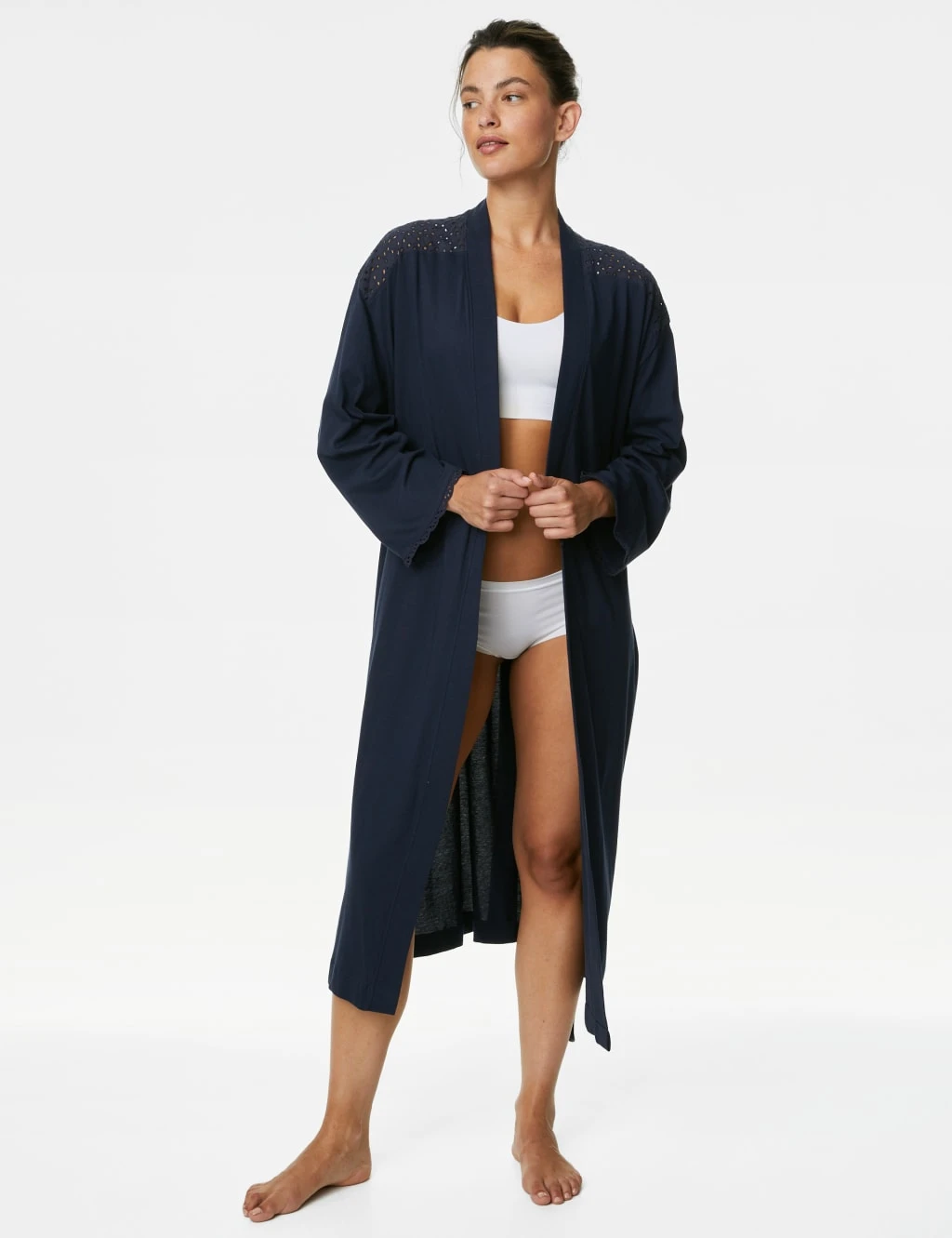 Pure Cotton Broderie Long Dressing Gown 4 Pure Cotton Broderie Long Dressing Gown - Image 4