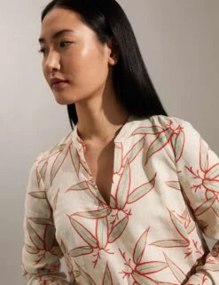 Jaeger Pure Linen Floral V-Neck Knee Length Dress 8 Jaeger Pure Linen Floral V-Neck Knee Length Dress -Cyberjammies Store SD 09 T97 6352E NU X EC 1