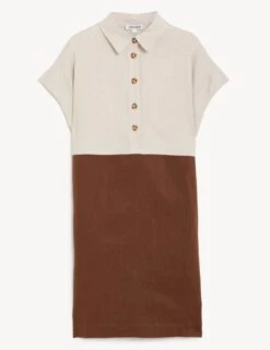 Jaeger Pure Linen Colour Block Mini Shift Dress