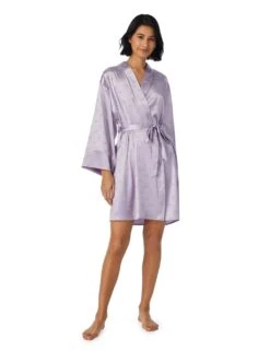 DKNY Satin Logo Tie Short Kimono Wrap