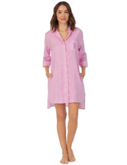 DKNY Cotton Rich Striped Short Nightshirt
