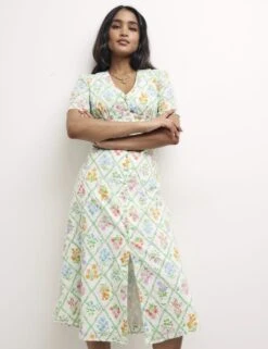 Organic Cotton Floral Midi Tea Dress