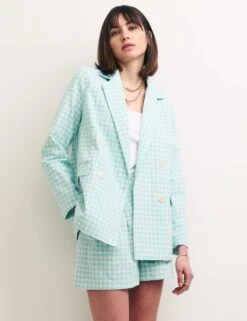Relaxed Gingham Double Breasted Blazer