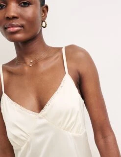 Satin Lace Trim Strappy Midi Nightdress 7 Satin Lace Trim Strappy Midi Nightdress -Cyberjammies Store SD 10 T82 2053 K0 X EC 3