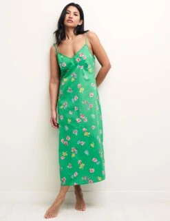 Pure Cotton Floral Strappy Long Chemise