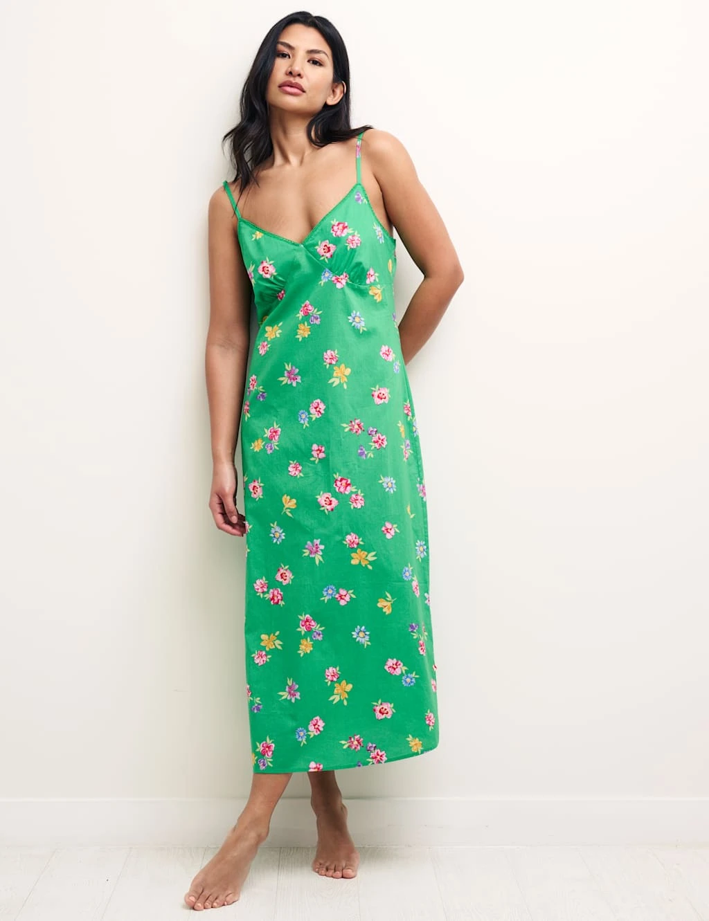 Pure Cotton Floral Strappy Long Chemise 1 Pure Cotton Floral Strappy Long Chemise