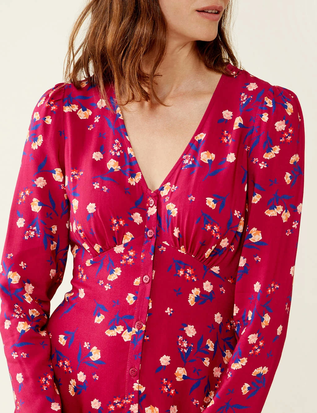 Floral V-Neck Button Through Midi Tea Dress 3 Floral V-Neck Button Through Midi Tea Dress - Image 3