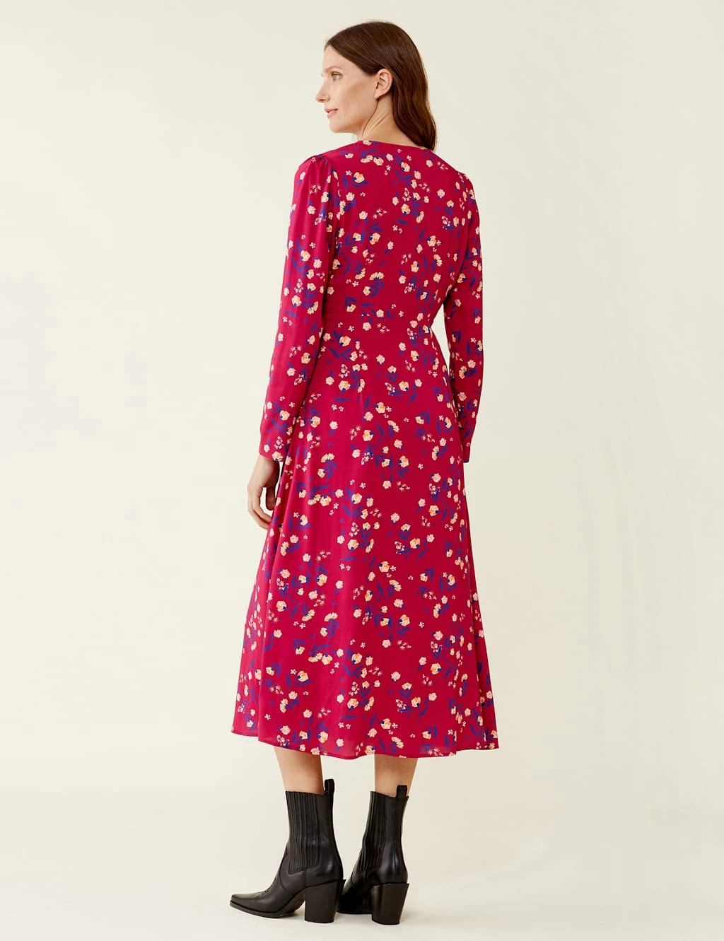 Floral V-Neck Button Through Midi Tea Dress 4 Floral V-Neck Button Through Midi Tea Dress - Image 4