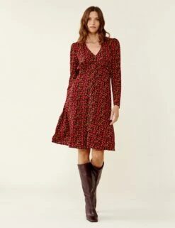 Floral V-Neck Knee Length Tea Dress -Cyberjammies Store SD 10 T83 1249W Y4 X EC 2