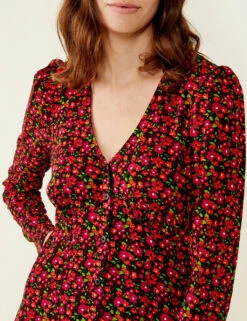 Floral V-Neck Knee Length Tea Dress -Cyberjammies Store SD 10 T83 1249W Y4 X EC 3