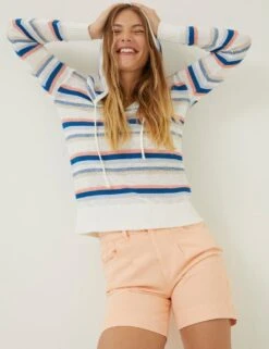 Pure Cotton Striped V-Neck Hoodie