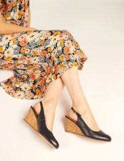 Jones Bootmaker Leather Wedge Slingback Shoes