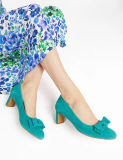 Jones Bootmaker Suede Bow Block Heel Court Shoes