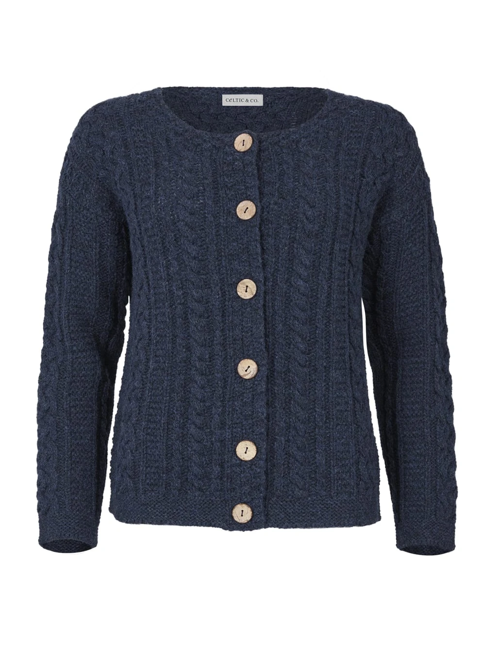 Celtic & Co. Pure Wool Cable Knit Crew Neck Cardigan 2 Celtic & Co. Pure Wool Cable Knit Crew Neck Cardigan - Image 2