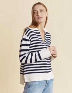 Pure Cotton Striped Collared Jumper