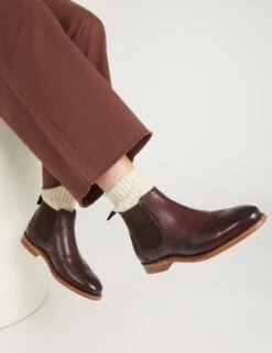 Jones Bootmaker Leather Chelsea Brogue Detail Flat Boots