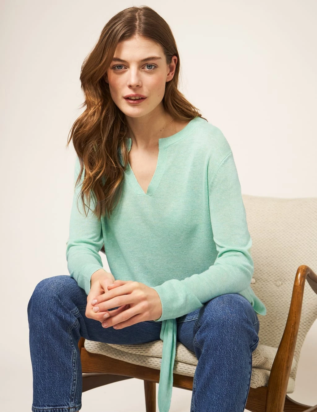 WHITE STUFF V-Neck Tie Front Jumper 1 WHITE STUFF V-Neck Tie Front Jumper