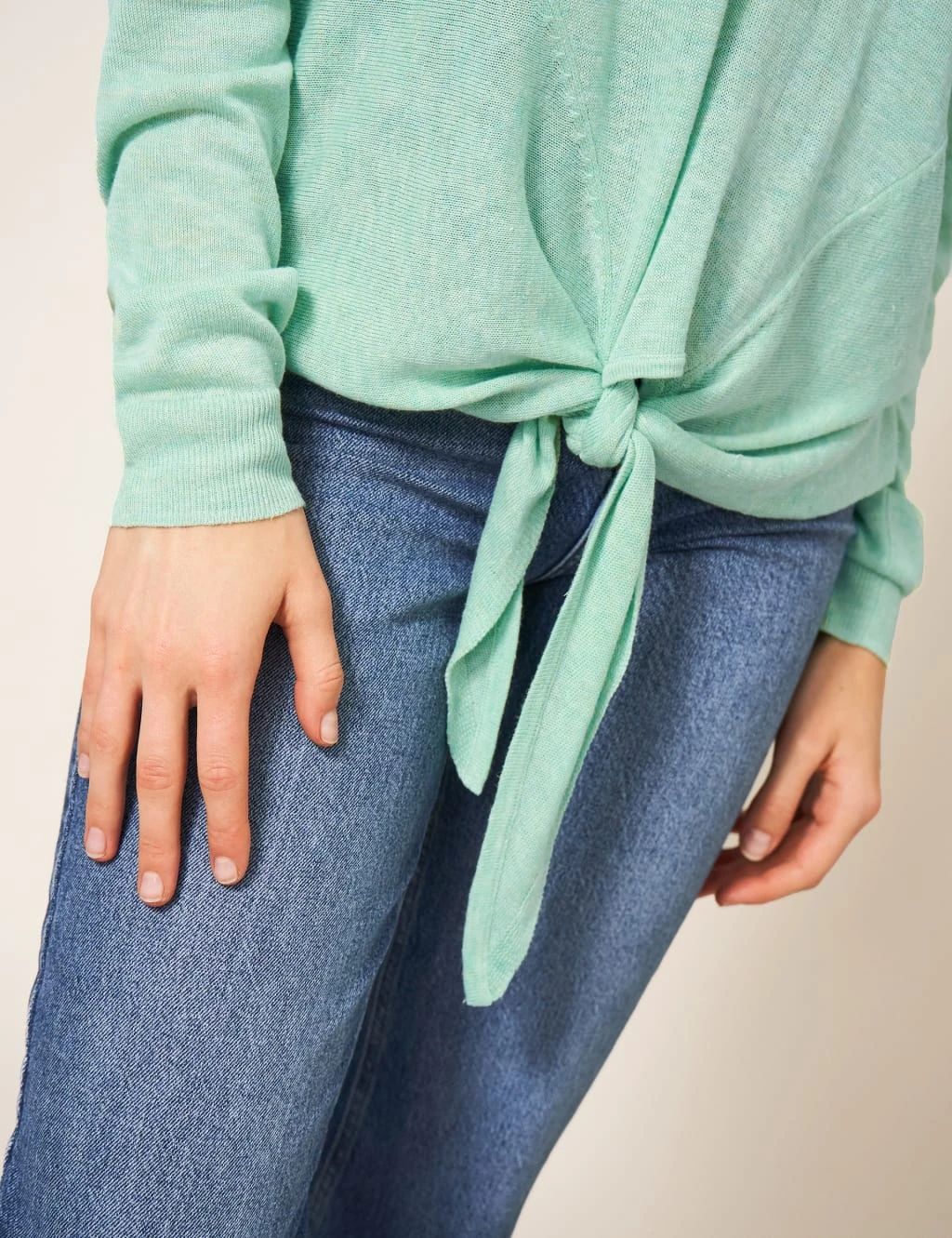 WHITE STUFF V-Neck Tie Front Jumper 4 WHITE STUFF V-Neck Tie Front Jumper - Image 4