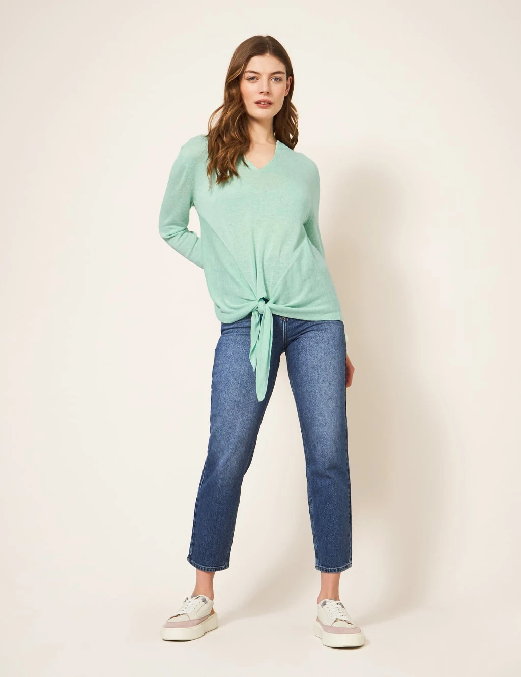 WHITE STUFF V-Neck Tie Front Jumper 5 WHITE STUFF V-Neck Tie Front Jumper - Image 5