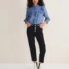 Button Front Straight Leg Jeans