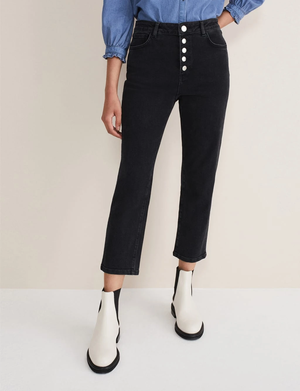 Button Front Straight Leg Jeans 3 Button Front Straight Leg Jeans - Image 3