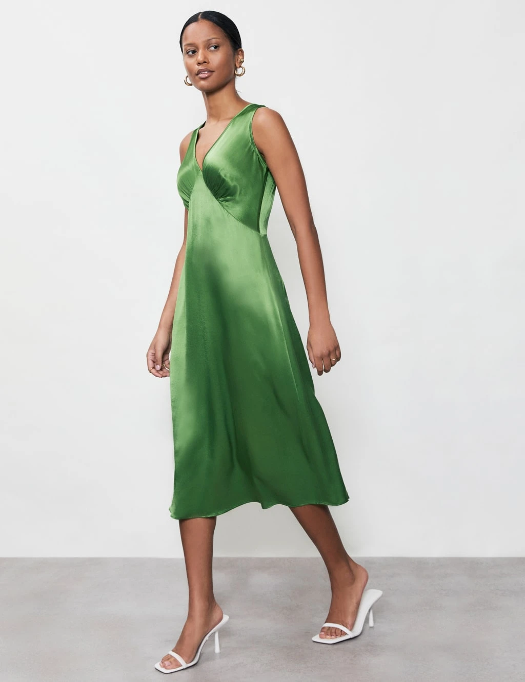 Satin V-Neck Midi Tea Dress 1 Satin V-Neck Midi Tea Dress