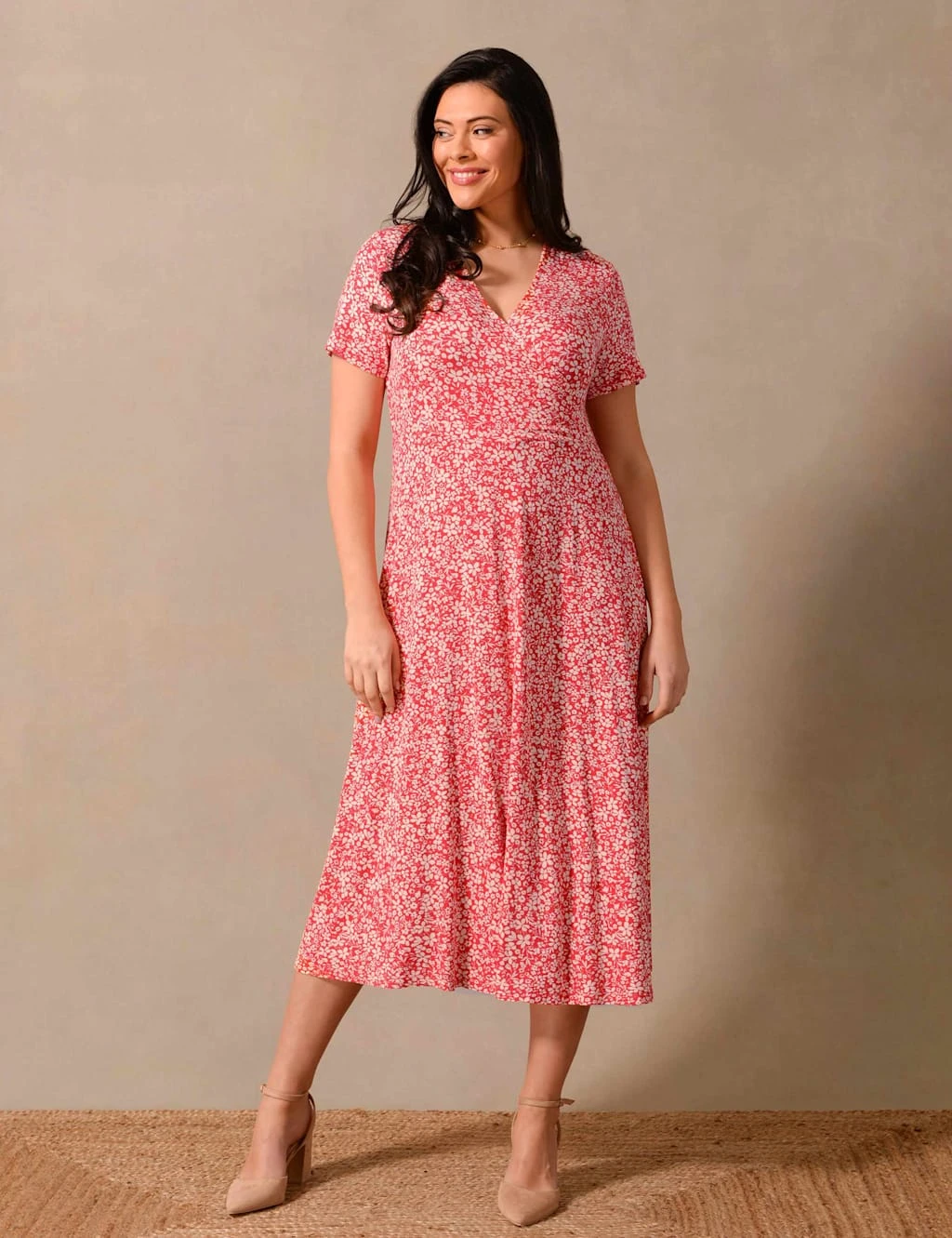 Jersey Ditsy Floral V-Neck Midi Wrap Dress 4 Jersey Ditsy Floral V-Neck Midi Wrap Dress - Image 4