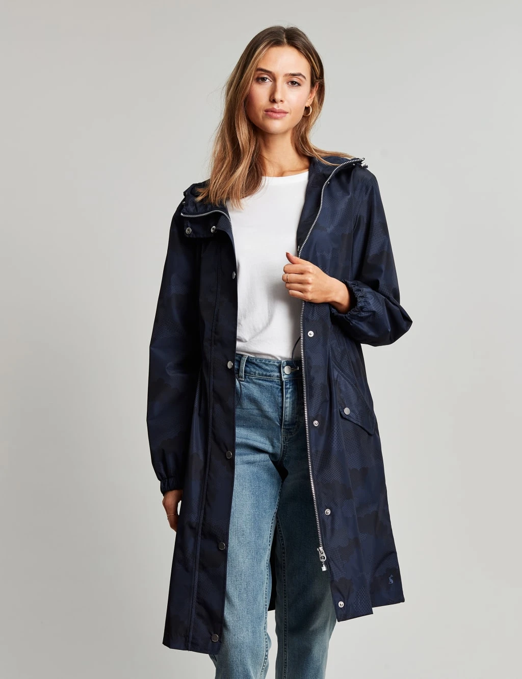 Joules Waterproof Printed Hooded Longline Raincoat 1 Joules Waterproof Printed Hooded Longline Raincoat