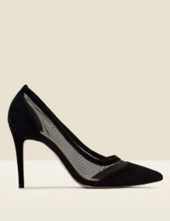 Suede Mesh Detail Stiletto Heel Court Shoes