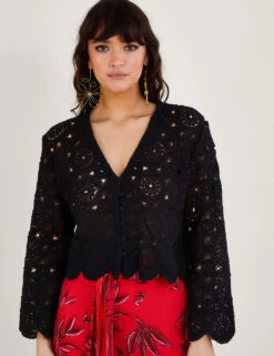 MONSOON Pure Cotton V-Neck Cropped Cardigan