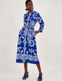 MONSOON Linen Rich Printed Midaxi Shirt Dress