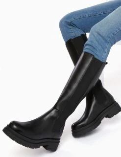 Dune London Leather Chunky Flatform Knee High Boots