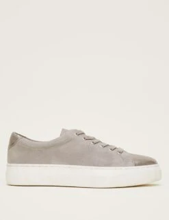 Leather Suede Lace Up Metallic Trainers