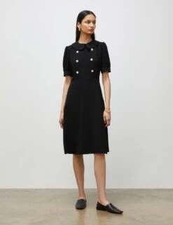 Button Detail Midi Waisted Dress