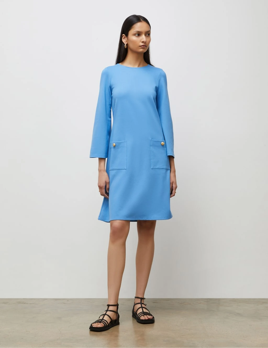 Button Detail Knee Length Shift Dress 1 Button Detail Knee Length Shift Dress