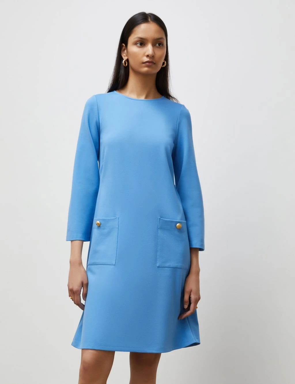 Button Detail Knee Length Shift Dress 2 Button Detail Knee Length Shift Dress - Image 2