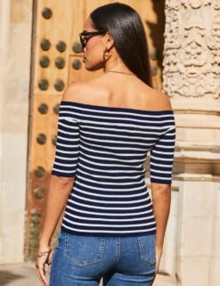 Striped Off The Shoulder Fitted Jumper -Cyberjammies Store SD 10 T83 6766W F4 X EC 3