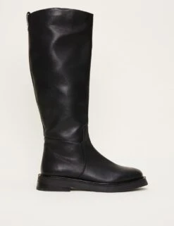Leather Flat Knee High Boots