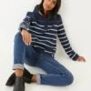 Pure Cotton Striped Funnel Neck Sweatshirt