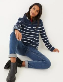 Pure Cotton Striped Funnel Neck Sweatshirt