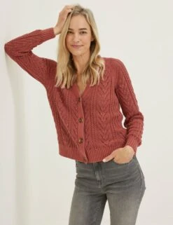 Pure Cotton Cable Knit V-Neck Cardigan