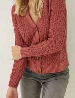 Pure Cotton Cable Knit V-Neck Cardigan -Cyberjammies Store SD 10 T83 6989W N0 X EC 2