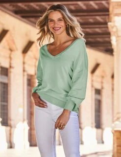 V-Neck Blouson Sleeve Relaxed Jumper