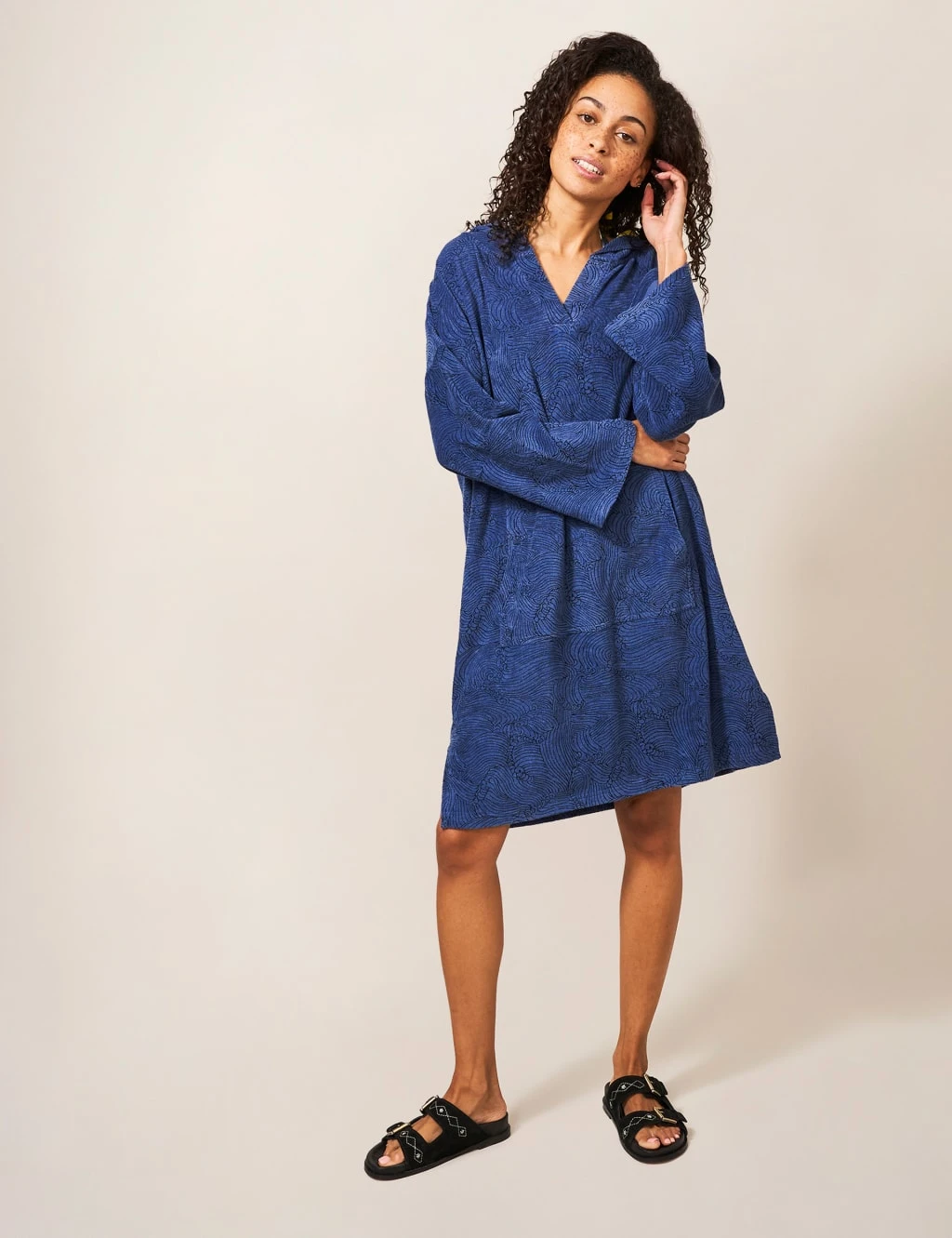 WHITE STUFF Pure Cotton Wave Hooded Towelling Robe 1 WHITE STUFF Pure Cotton Wave Hooded Towelling Robe