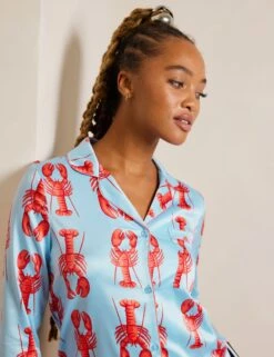 Satin Lobster Print Pyjama Set 23 Satin Lobster Print Pyjama Set -Cyberjammies Store Satin Lobster Print Pyjama Set 3