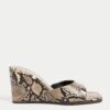Snake Print Slip On Wedge Square Toe Mules