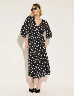 Spot Print V-Neck Midi Skater Dress -Cyberjammies Store Spot Print V Neck Midi Skater Dress 2